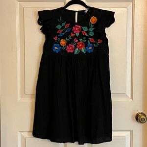 Floerns Women's Short Sleeve Striped Embroidered Dress Black Floral S